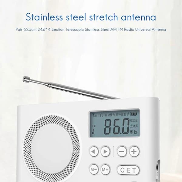 Par 62,5 cm 24,6\" 4-delt teleskopisk rustfrit stål AM FM-radio universalantenne