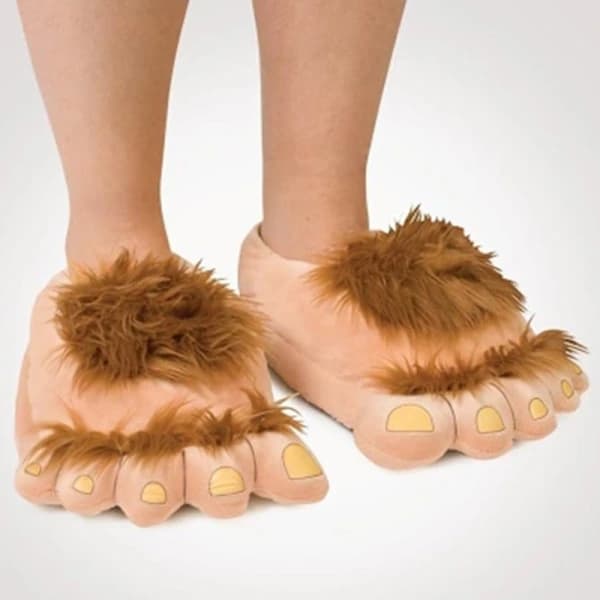 Furry varme hjemmesko store behårede unisex vilde hobbitfødder plys hjemmesko Halloween sko lysebrun