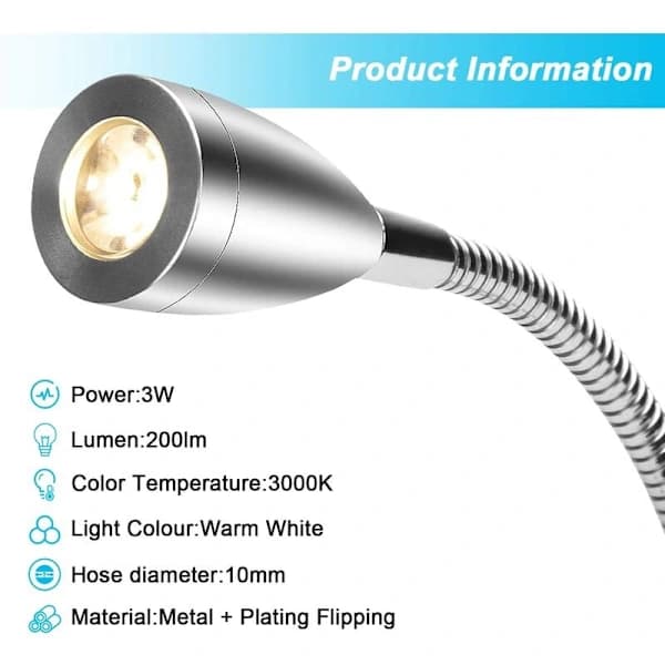 Sengelampe væglampe 2 LED-lamper læselampe svanehalslampe 3W,