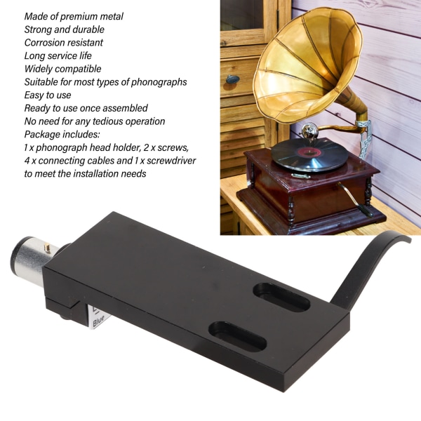 Fonografpatronhållare Universal Standard Metall Vinyl Stylus Hållare med 4 anslutningstrådar och 2 par skruvar