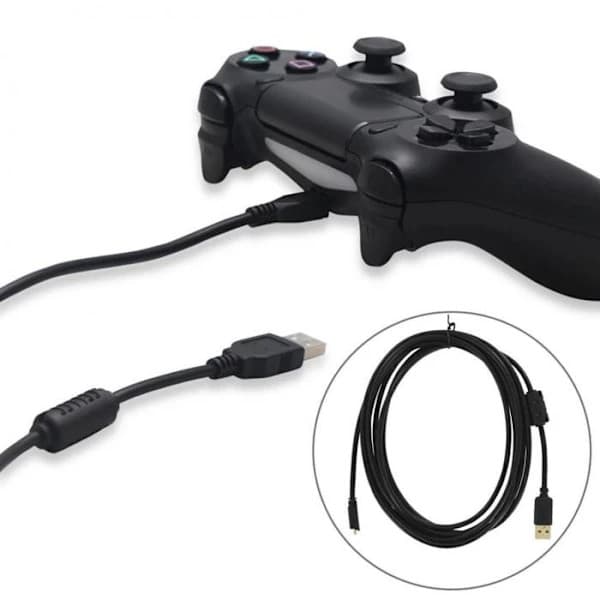 USB-ladekabel - PS4 - 3 meter - Svart tilkobling - Samtidig lading og spilling