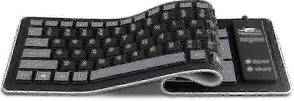 Vikbart silikon tangentbord USB trådbundet vattentätt rullbart tangentbord för PC Notebook Laptop (svart+grå) - Miao 26-27