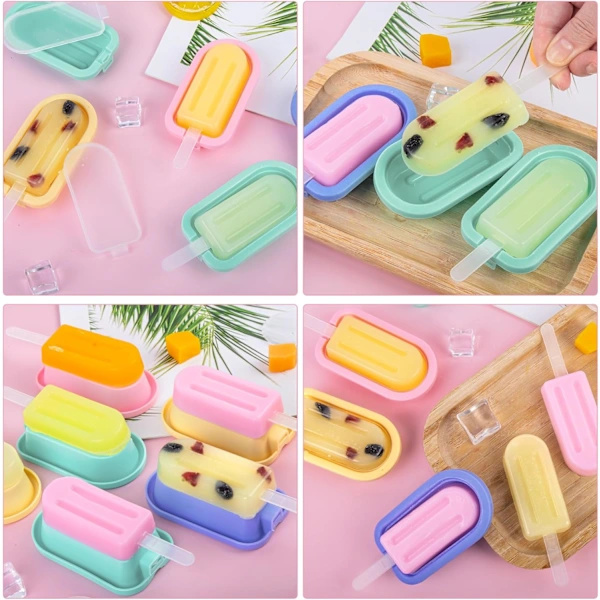 12 Glasforme Silikone Ispindeforme Kageforme Silikoneform med Silikonelåg og 12 Ispindepinde til DIY Dessert og Ispinde
