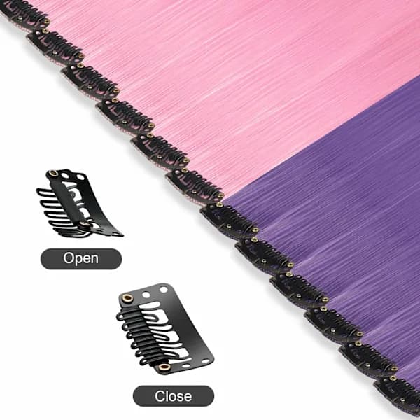 Farget hårforlengelse. 12 STK Lilla og rosa clip-in hårforlengelse