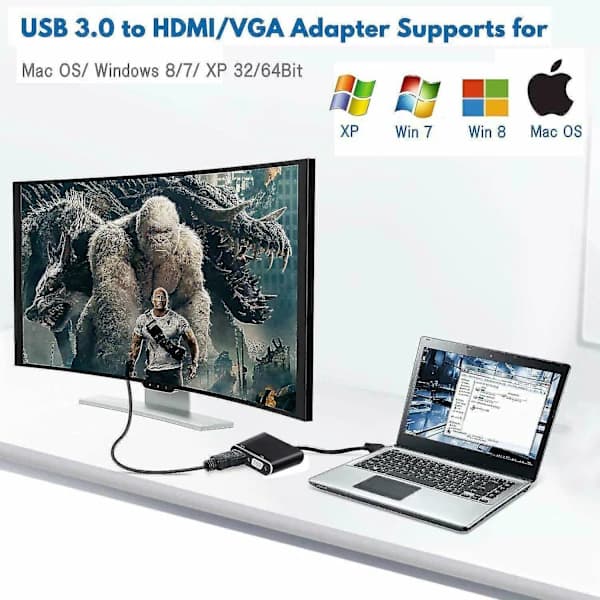 USB 3.0 til HDMI + VGA Full HD 1080p videoadapterkabelkonverter for PC