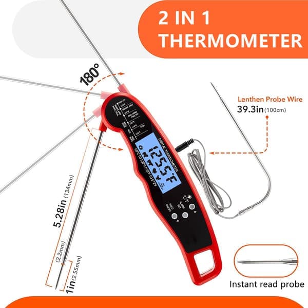 Stor skærm dobbeltnåls termometer til grillkød, vandtæt termometer, madalarmtermometer