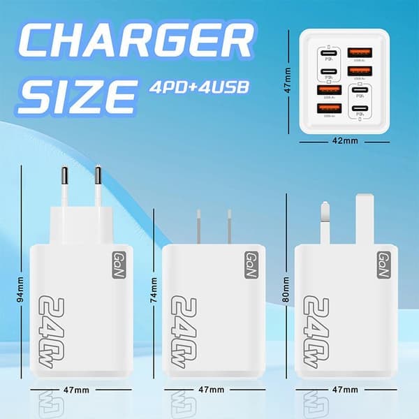 240W GaN USB-C-lader 8-i-1 hurtigladende telefonlader A2