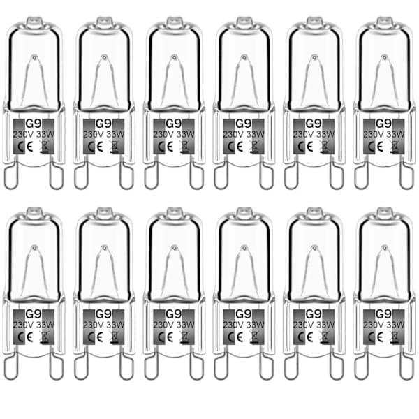 12-pack G9 halogenlampor varmvit klar kapsel dimbar 33W 230V