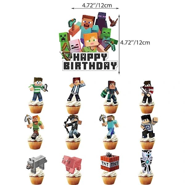 Minecraft-tema bursdagsparty ballonger banner kake dekorasjoner [DB]