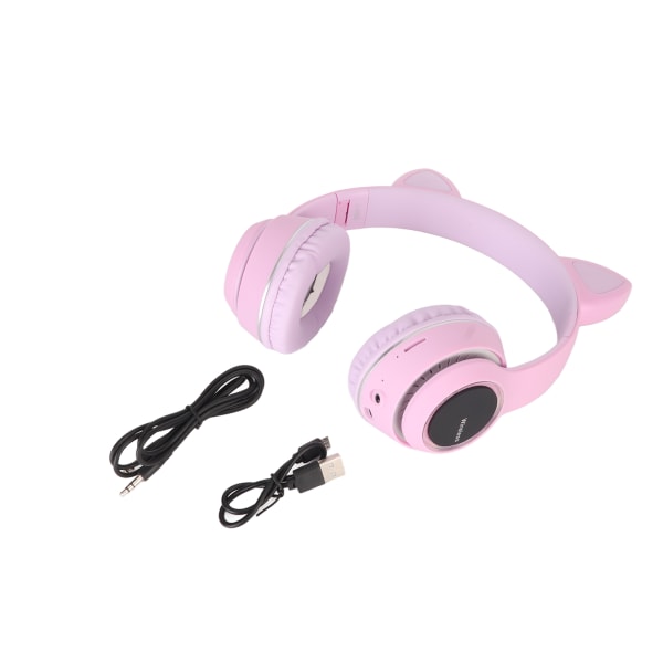 Bluetooth Cat Ear Headset HiFi Stereo Inbyggt mikrofonstöd Minneskortslinje i trådlösa hörlurar med LED-ljuslila