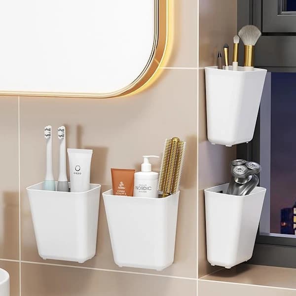 4-delars självhäftande väggmonterad förvaringslåda vit 14L x 9B x 15H cm