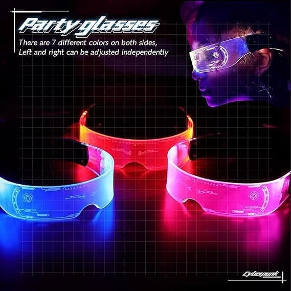 7-farvede Cyberpunk LED Visir Briller Lysende Briller Festival Cool