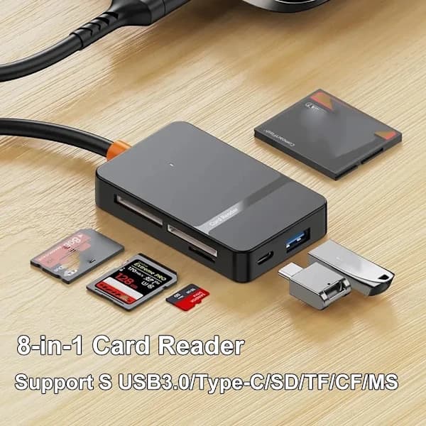 8-i-1 USB-kortleser 3.0 kortleser SD Micro SD TF CF MS U Disk Compact Flash-kortadapter for bærbar PC Smartkortleser Svart