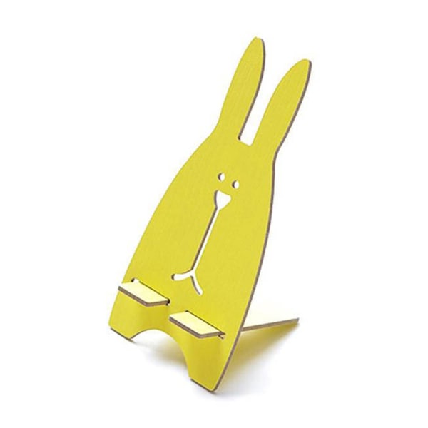 Original gör-det-själv-mobiltelefonstativ i trä Lovely Rabbit Mobiltelefonhållare (gul)