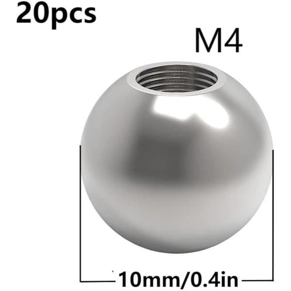 20 gjengede stålkuler - 10 mm forkrommede erstatningskuler i stål - M4-gjenger for Kossel K800 3D-printer magnetisk kulehodesystem