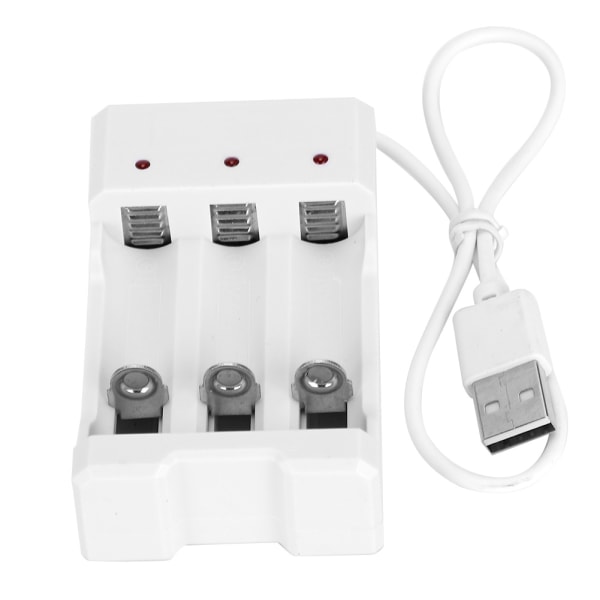 A03 Vit ABS Miljövänlig högtemperaturmotstånd 3-platser USB laddare Laddning för Aa AAA-batteri