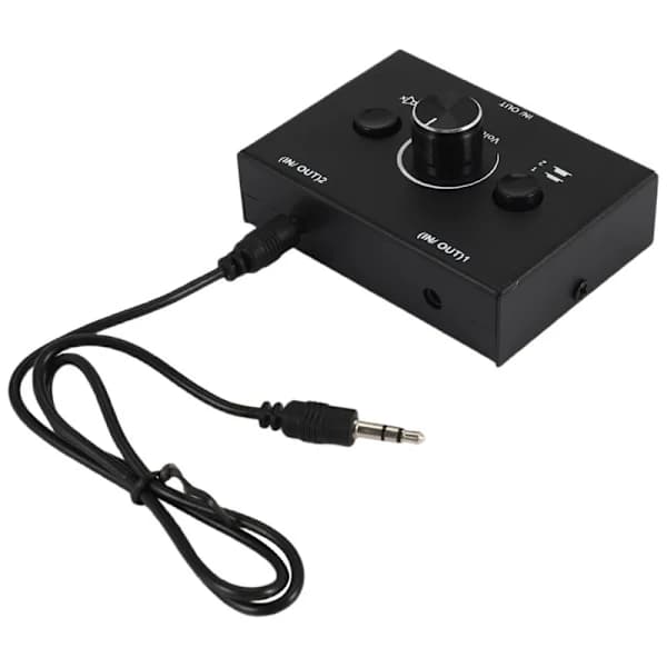 3,5 mm lydvælger, 2 ind 1 ud / 1 ind 2 ud lydsplitter, switchboks med én-tasts mute