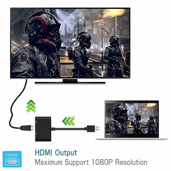 USB 3.0 til HDMI + VGA Full HD 1080p videoadapterkabelkonverter for PC