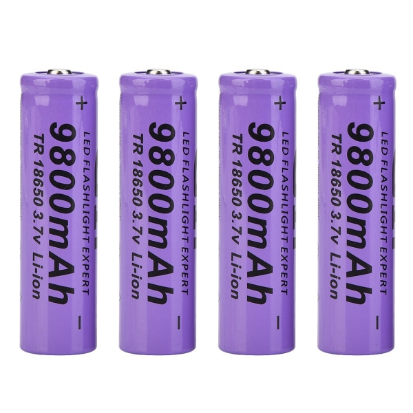 4PCS ficklampsbatteri GIF 9800mAh 18650 Uppladdningsbart batteri Lila