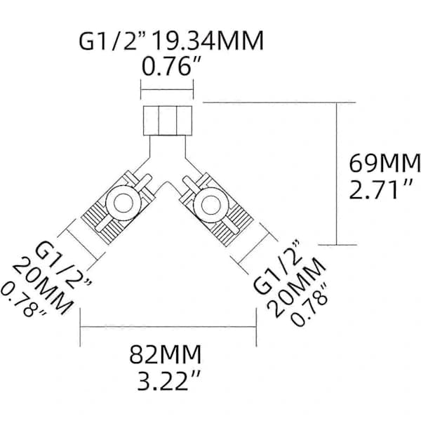 Messingkobling G 1/2 Y 3-veis ventil 2 stk