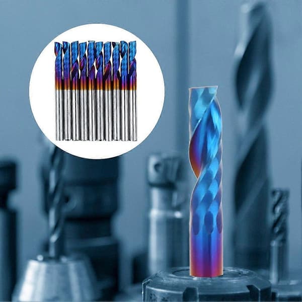 10 st fräs 3,175 mm blå nanobeläggning skaft enkelblad spiralgravyrverktyg hårdmetall