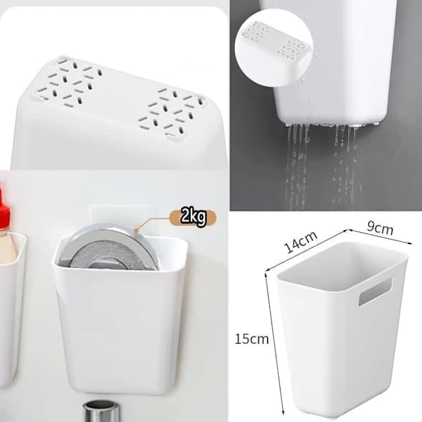 4-delars självhäftande väggmonterad förvaringslåda vit 14L x 9B x 15H cm