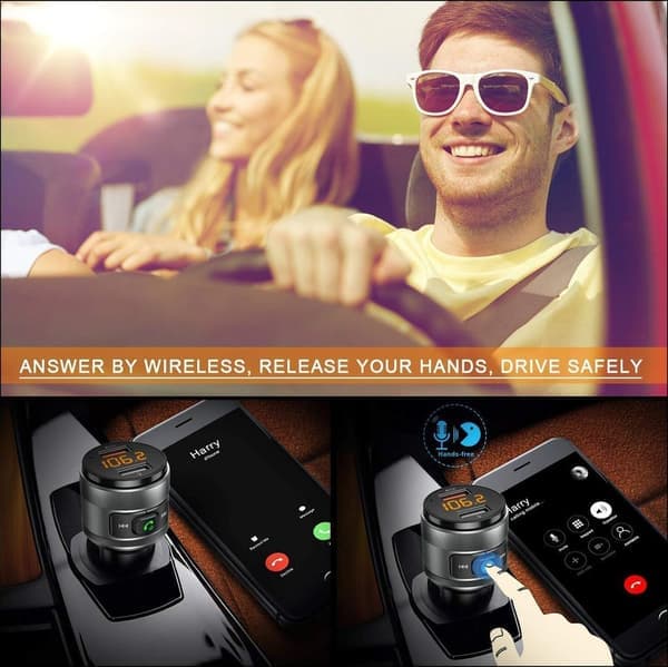 Bluetooth FM-sändare, bilradioadapter med 2 USB-laddare och USB-minne, mikrofon, handsfree-samtal
