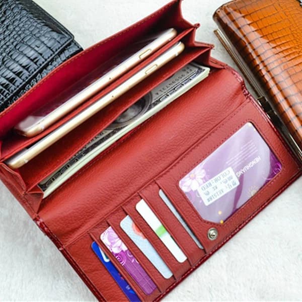 Mode Läder Damplånböcker Lång Damplånbok Clutch Pengapåse Plånböcker Telefonficka Korthållare Svart
