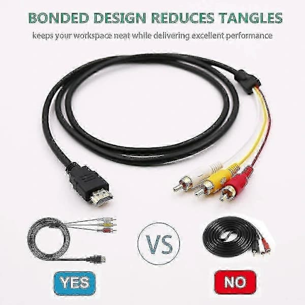 HDMI til RCA-kabel, 1080p 1,5 m HDMI han til 3-RCA video lyd AV-kabelstikadapter send