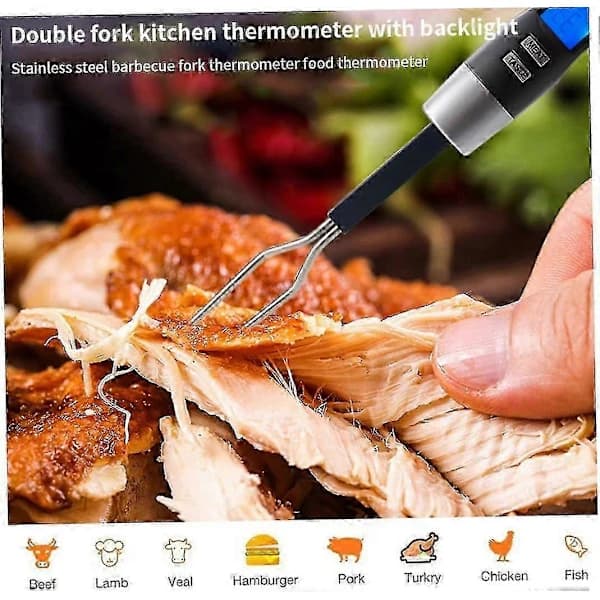 Digital BBQ Kjøtttermometergaffel - Rustfritt stål med bakgrunnsbelysning
