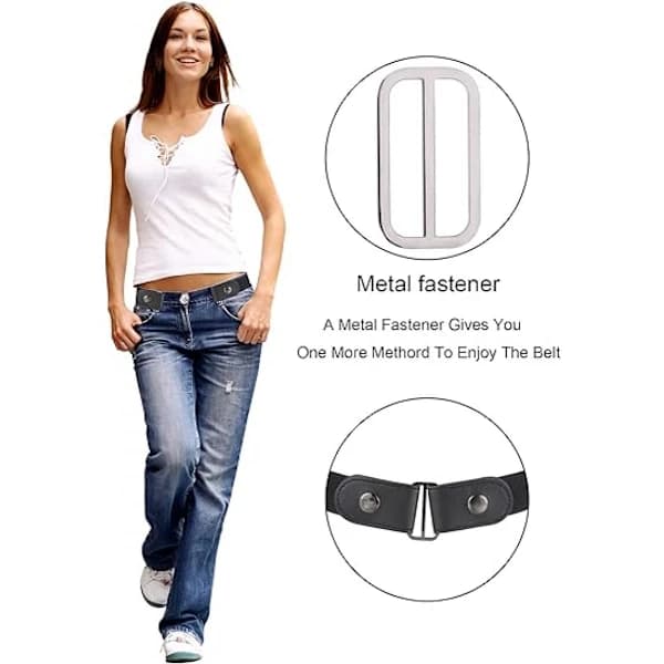 Sæt med 2 spændeløse bælter - Unisex - Justerbart spænde - Bælte uden spænde - Usynlig elastisk linning - Perfekt til jeans - Mørkeblå, Sort