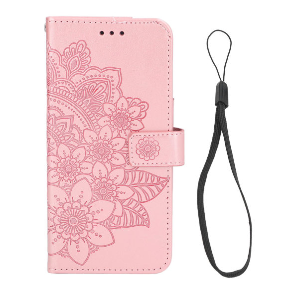 Plånboksskyddande phone case Blomma präglad PU-plånbok Flip- cover med kortplatser Stativ för Galaxy S21 Plus