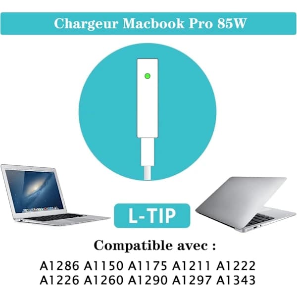 Oplader til MacBook Pro A1212 A1286 A1278 A1181 A1297 Adapter 85W Magnetisk L-tip