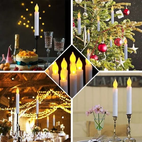 LED-lys - Lange stagelys - Sæt med 12 flammeløse LED-lys AA batterilys 16,5X2 cm lys til P