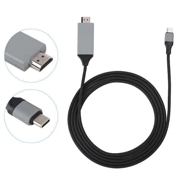 Musta 2M PVC 4k 30Hz Type-C–HDMI HD-videokaapeli Type-c-liitännällä varustetulle puhelimelle
