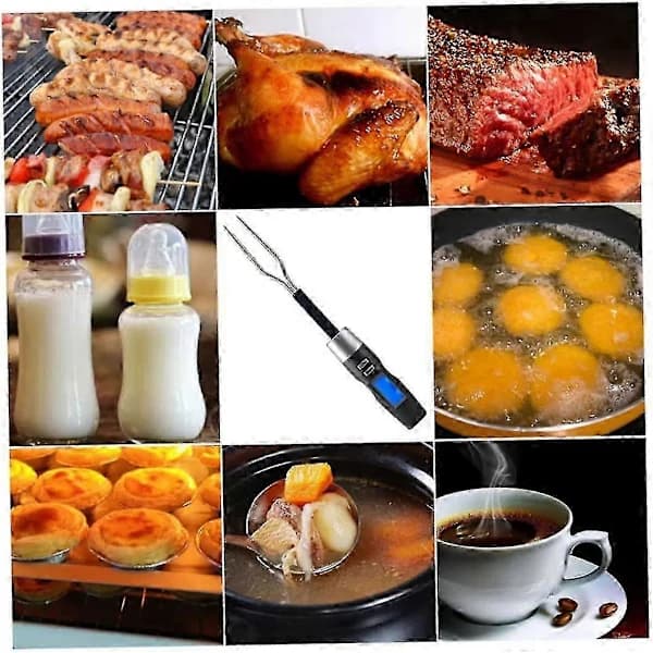 Digital BBQ Kjøtttermometergaffel - Rustfritt stål med bakgrunnsbelysning