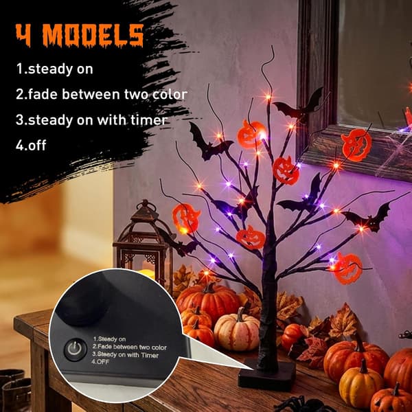 Halloween-dekorationer, Halloween-trælys, oplyst sort træ