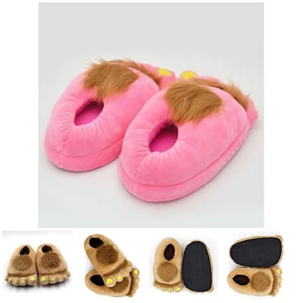 Furry varme hjemmesko store behårede unisex vilde hobbitfødder plys hjemmesko Halloween sko lysebrun