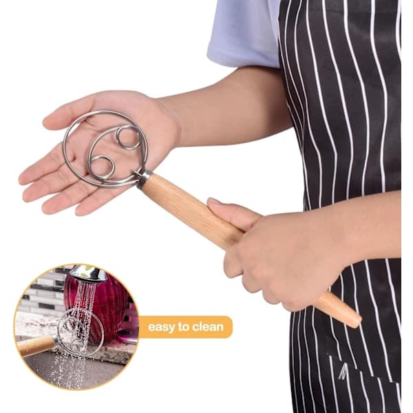 Dansk deigvisp med trehåndtak, 33 cm mikseverktøy i rustfritt stål for baking