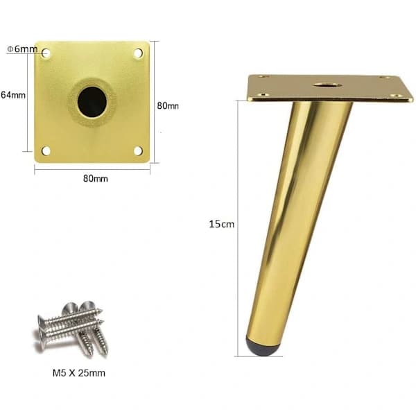 4 stk. skrå bordben 15 cm metalskabsben, kegleformede møbelben