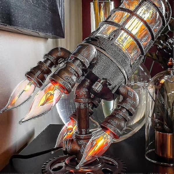 Steampunk-rakettlampe med lyspære bordlampe steampunk-stil retro barnegave