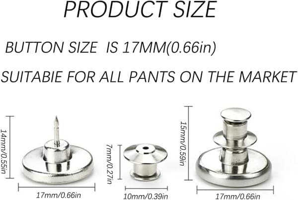 Aftagelige jeansknapper 10-pak Sølv Perfect Fit Button Sølv
