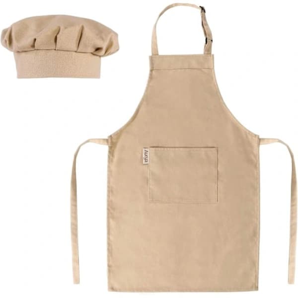 Förkläde och kockmössa för barn - Justerbart förkläde för pojkar och flickor för matlagning och bakning - Benvitt