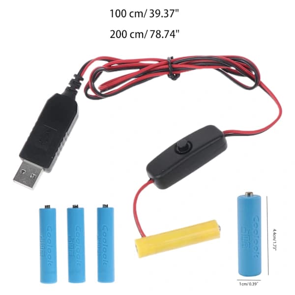 Universal 6V AAA USB-strømstik batteriadapter erstatter 4 stk. AAA-batterier til LED-lys elektronisk legetøj med afbryder 2m