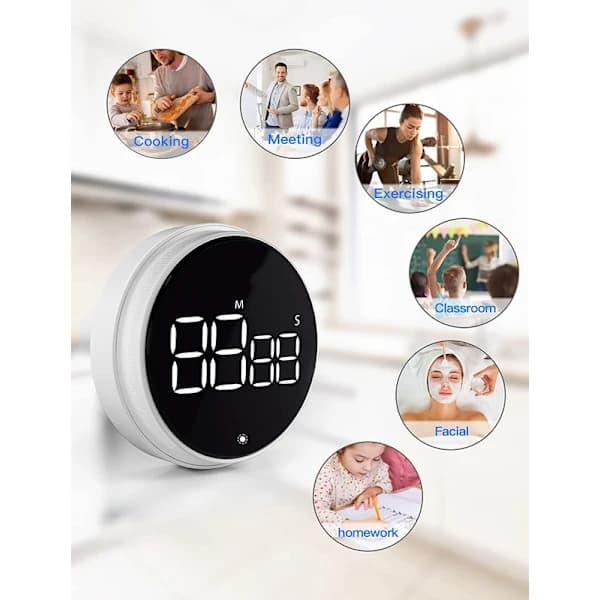 Digital Timer med Magnet & LED Display - Køkkentimer / Æggeur Sort