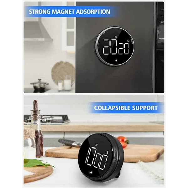 Digital Timer med Magnet & LED Display - Køkkentimer / Æggeur Sort