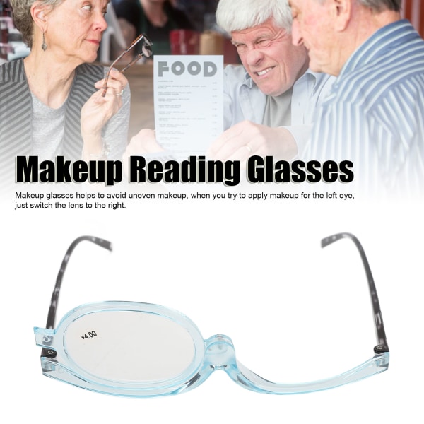 Enkelglas läsglasögon Förstoringsglas Bytbar lins Ögonmakeupglasögon för äldre Klarblå båge +4,00