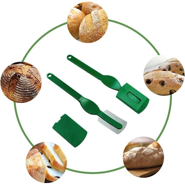 Brødskjærer, 2 brødblader i karbonstål, bakerblad, grigne