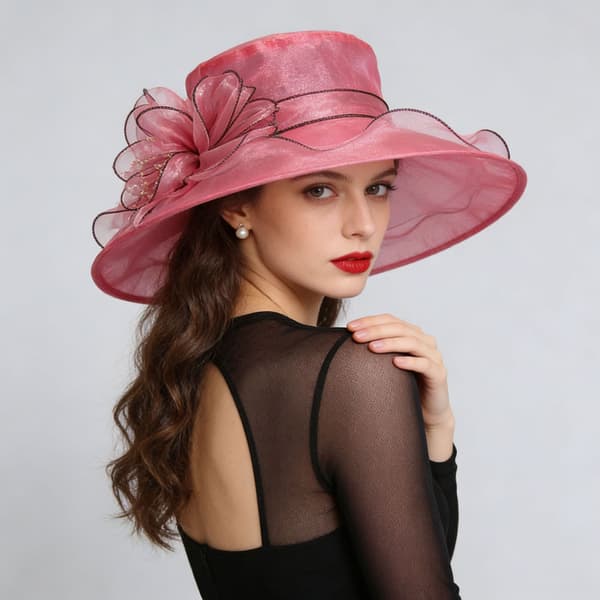 Dame sommer foldbar udendørs solskærm flad top hat med blomstret organza design