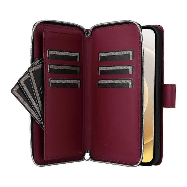 Til iPhone 12 mini Lynlås Pung Etui Rhombus Læder Håndtaske Telefon Cover